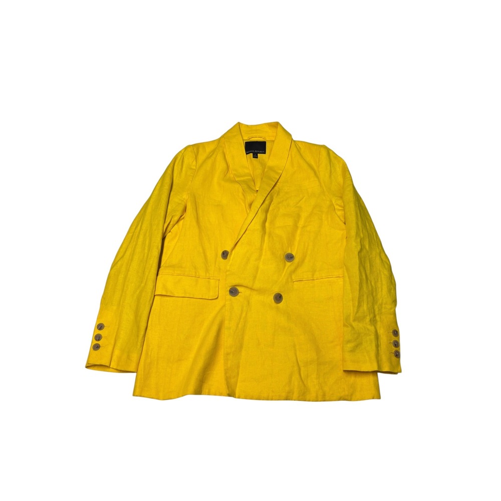 Banana‎ Republic Yellow Linen Double Breasted Blazer Womens Size 4 Peaked Lapel